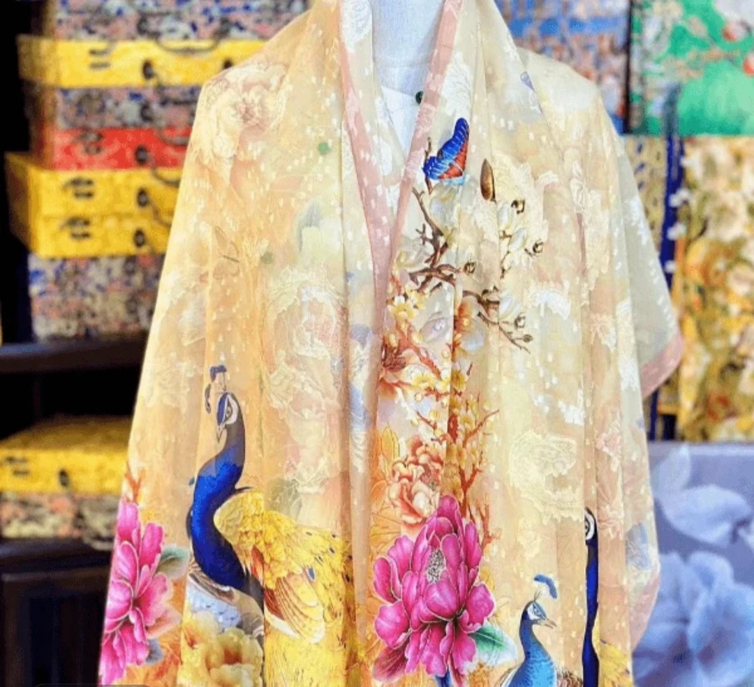 金雀睡莲剪花180*70百搭长巾