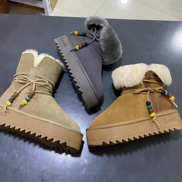 A5809 冬季珠珠款新款雪地靴女筒可爱厚底加厚保暖棉鞋爆款