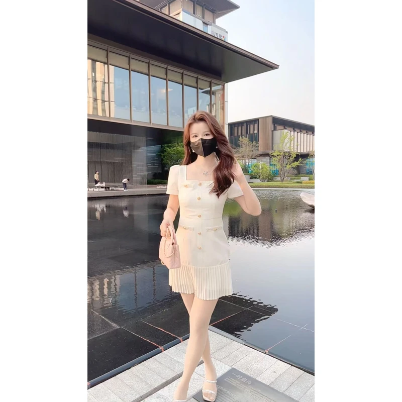 小香风百褶连衣裙法式气质名媛千金风连衣裙小香风设计感夏季新款