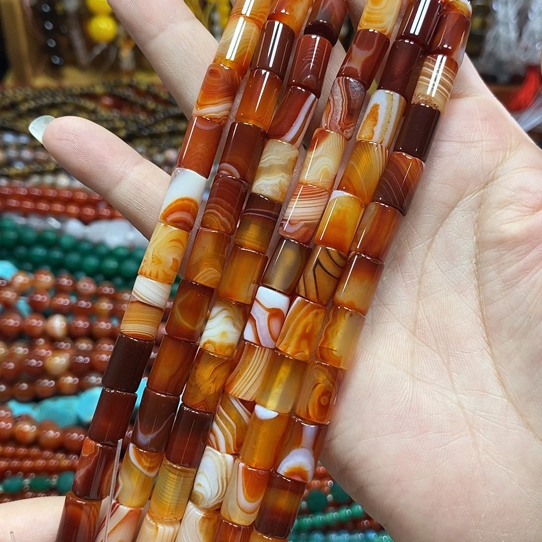 玛瑙/玉髓未镶嵌珠宝半成品线条玛瑙管子一条卡8*12mm