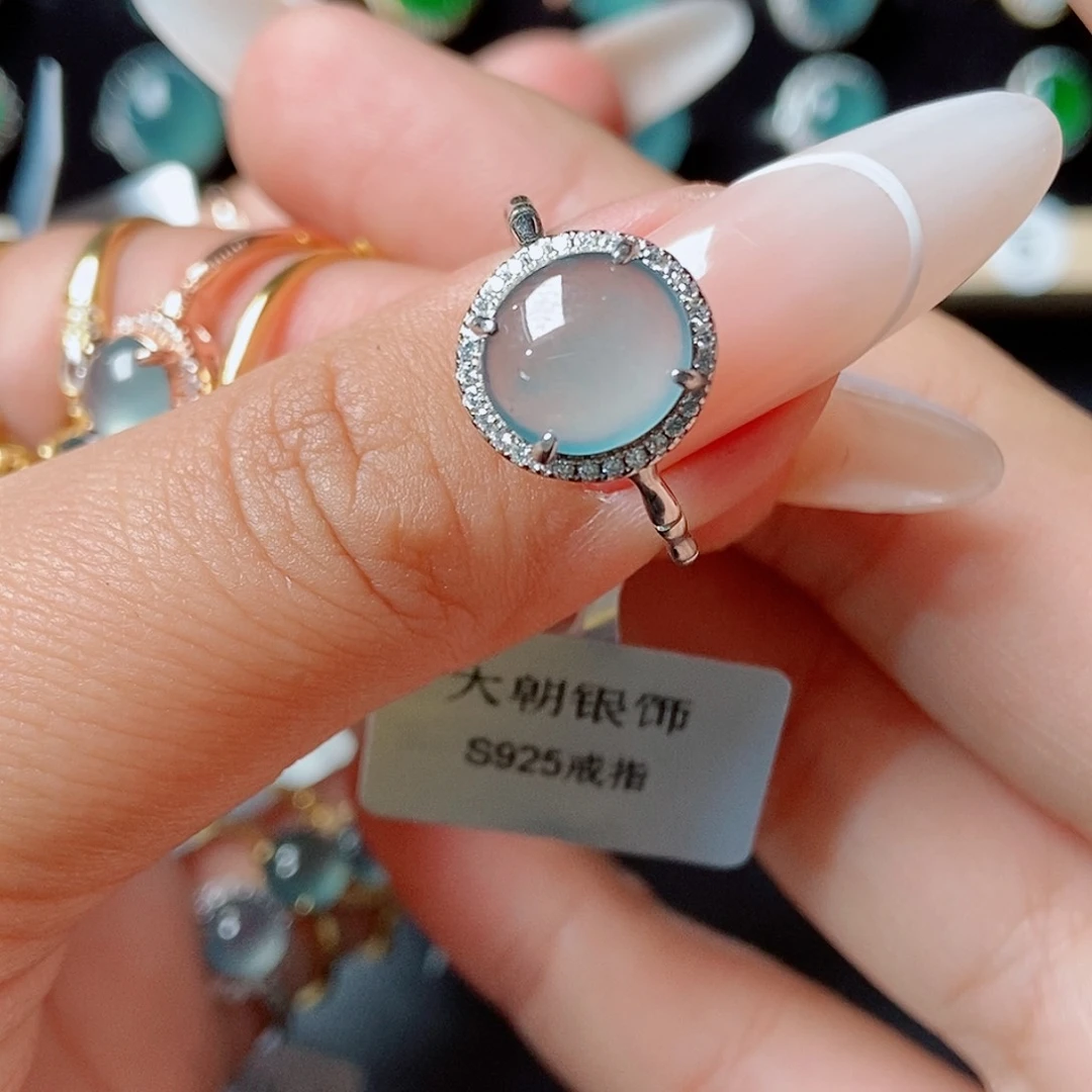 翡翠戒指银S925镶嵌5586