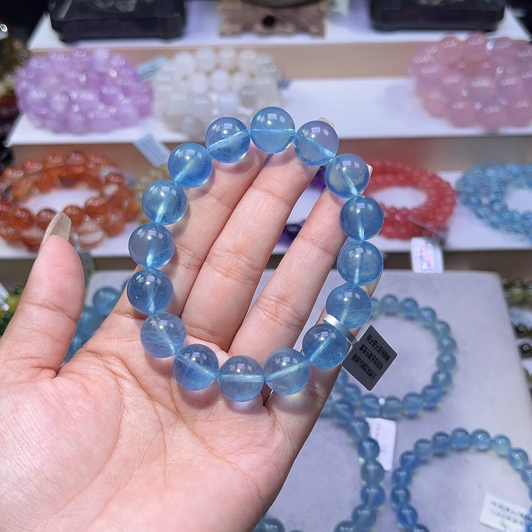 手串未镶嵌水晶好**了海蓝宝冰川蓝13m m