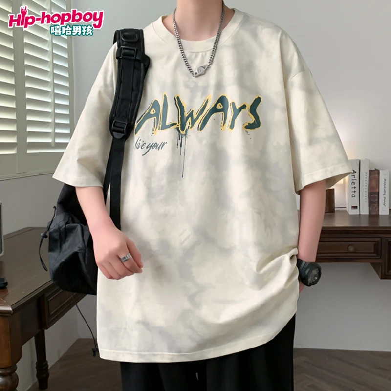 夏季潮牌短袖T恤男青少年潮男装休闲宽松印花港风T恤学生半袖体恤