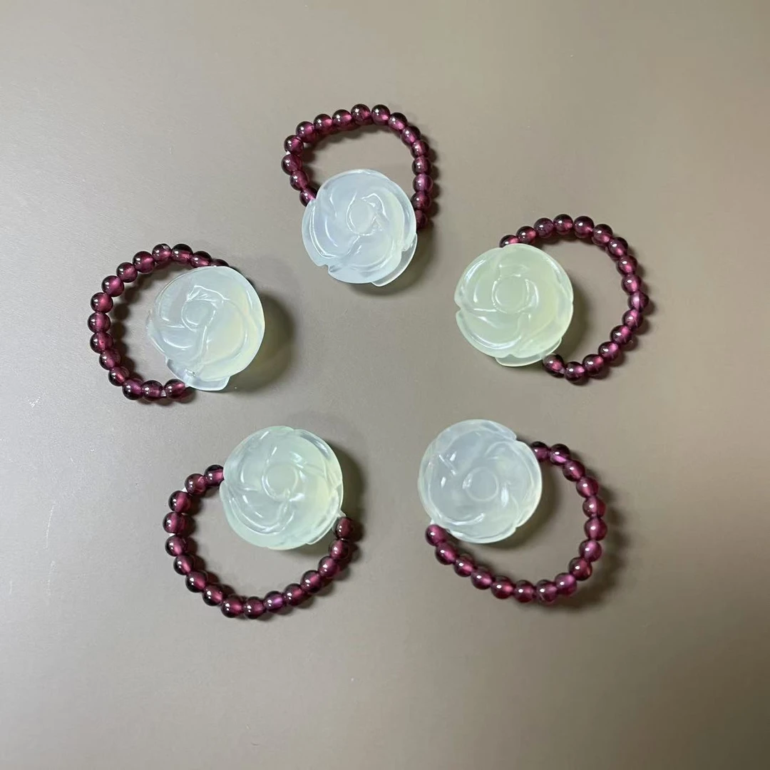 【冰霜玫瑰】岫玉高冰石榴石玫瑰花戒指