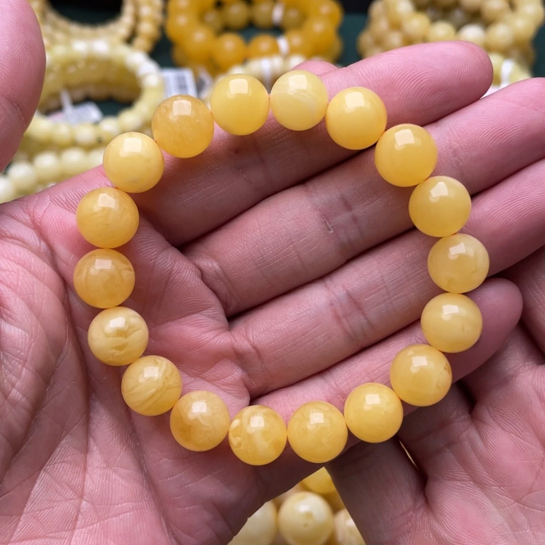 蜜蜡珠宝奇石未镶嵌11mm俄黄花蜡圆珠手串14