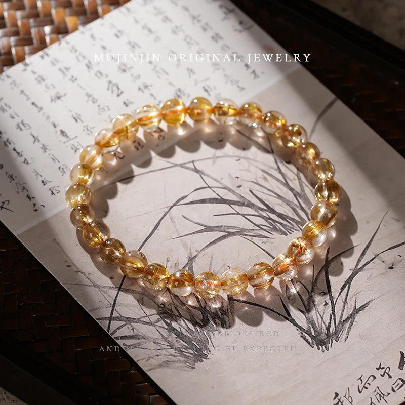 【木槿槿】天然钛晶水晶手串女款约6-7m串珠手链气质时尚饰品XL3496