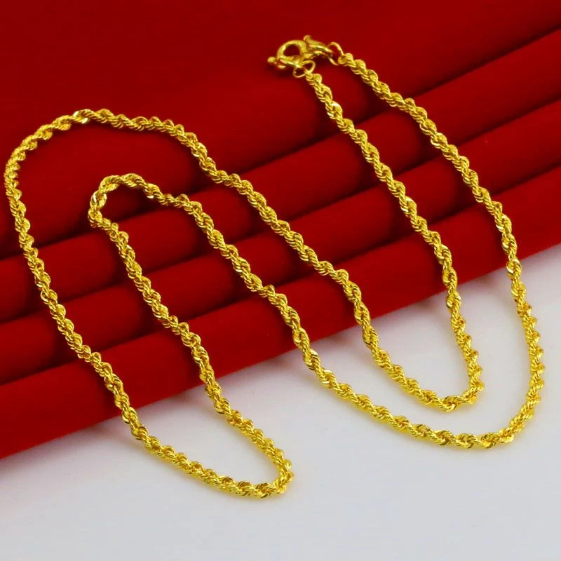 合金项链 时尚百搭加长素款麻花款 金色项链霸气磨砂不掉色首饰品