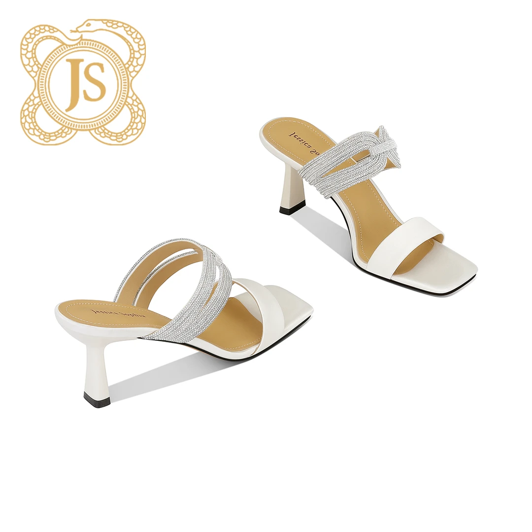 已开价，2695L65XJ气质白色女士夏季外穿时尚欧美方头细跟一字拖鞋