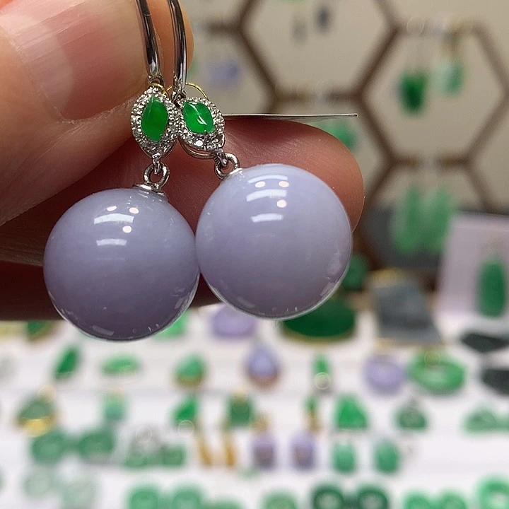 翡翠18K金镶嵌耳饰天然翡翠