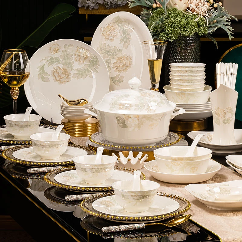 【新疆包邮】碗碟套装家用餐具新中式款轻奢陶瓷高档面汤碗菜盘子