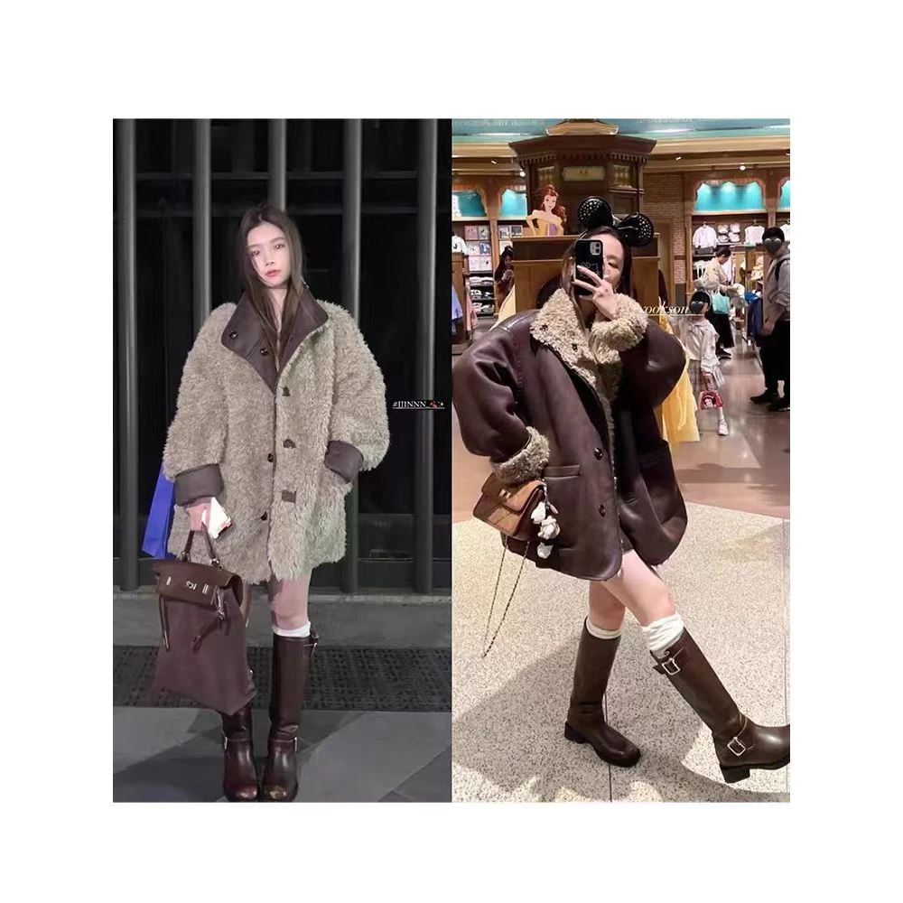 【现货专属】08861正反两面穿重工皮毛一体机车风外套女设计感上衣