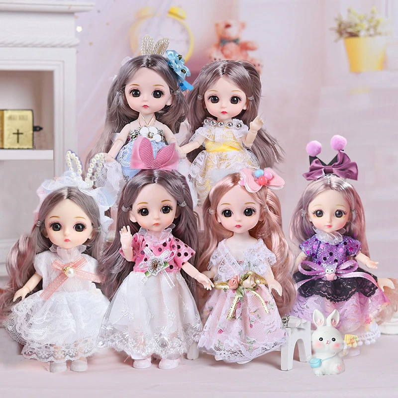 【六一花店首选】16厘米洋娃娃公主6只装组合DIY女孩玩具礼物套盒