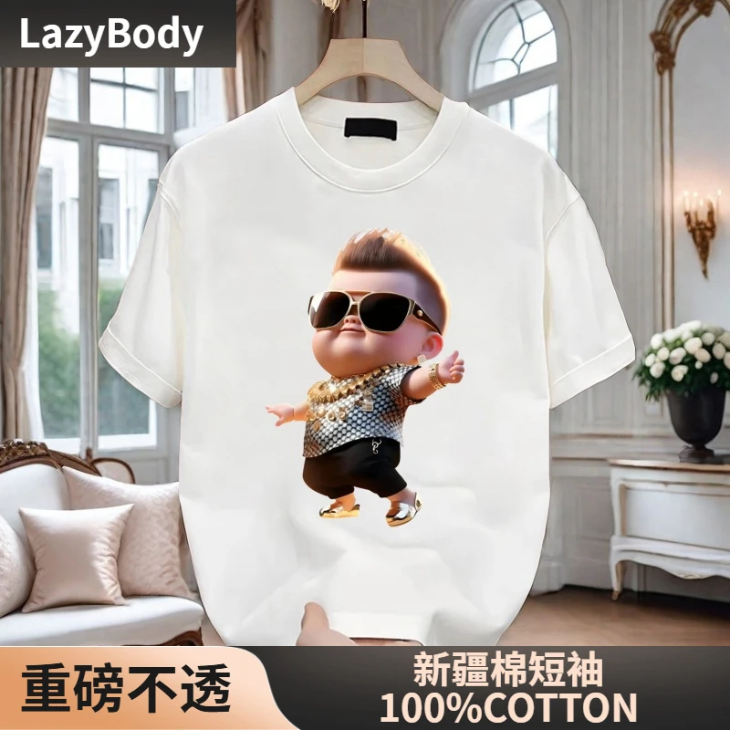 【100%纯棉】时尚男女短袖t恤2025新款夏季男士纯棉休闲创意圆领T恤