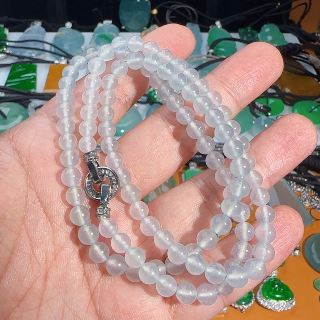 翡翠未镶嵌颈饰白冰项链