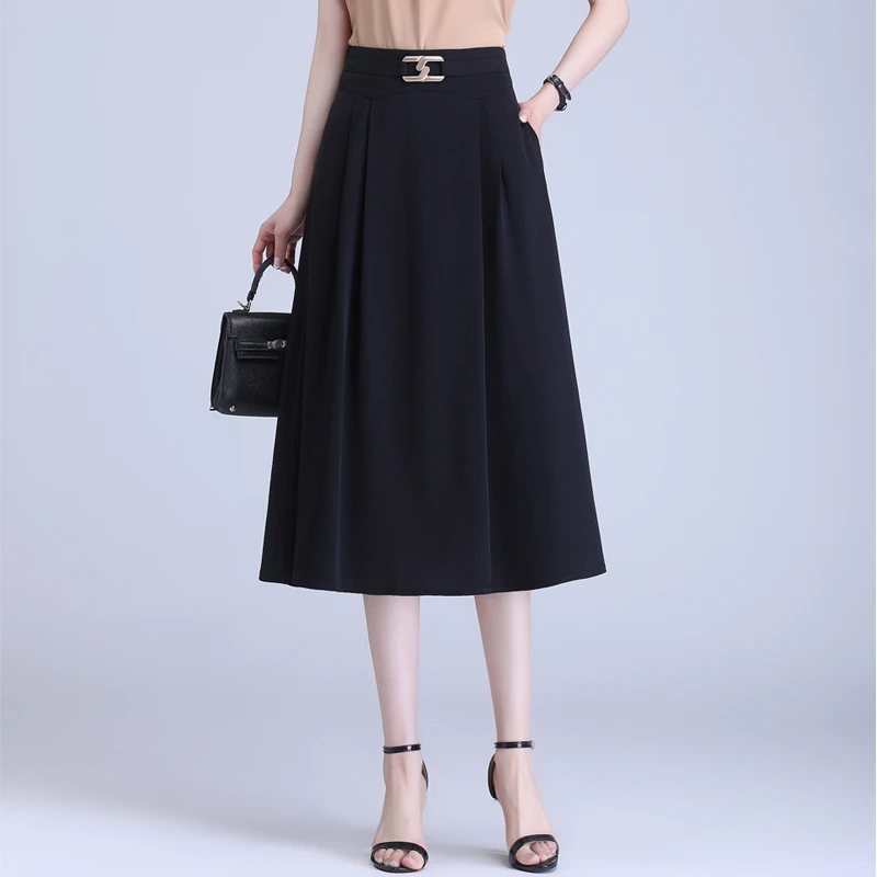 冰凉丝半身裙女夏2025新款高腰显瘦中长款a字裙气质百搭休闲伞裙