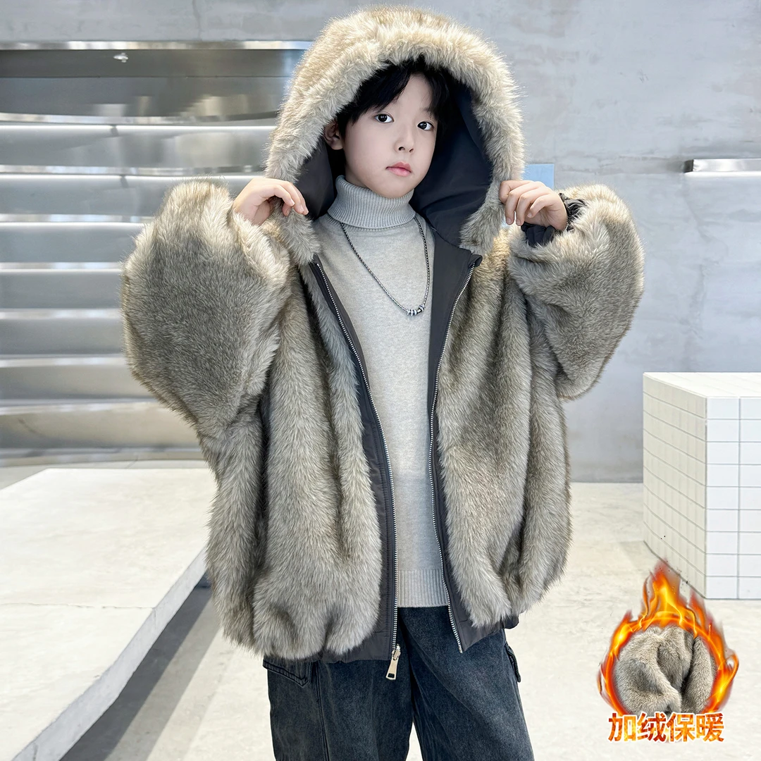 男童秋冬款双面穿加绒加厚2026新款冬季中大童冬装儿童连帽潮外套