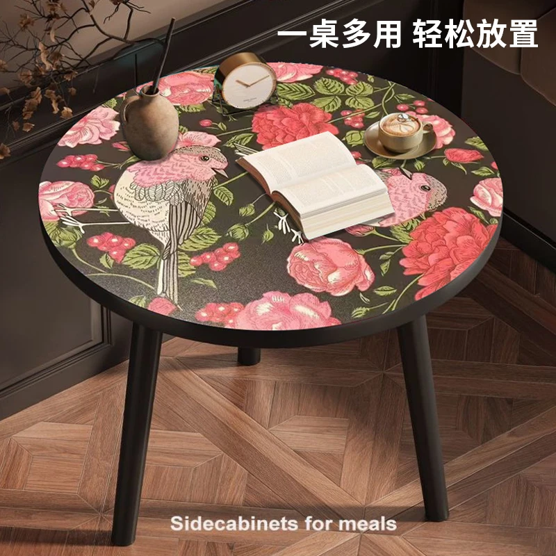 复古风床头小圆桌小茶几落地床头柜沙发可移动边几茶水桌家用加厚