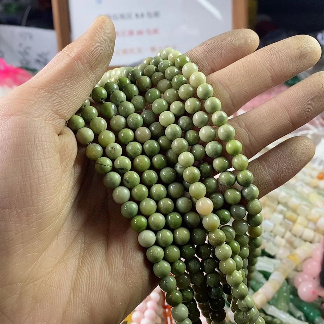 玛瑙/玉髓珠宝半成品合金一条天然6.2mm阿拉善抹茶