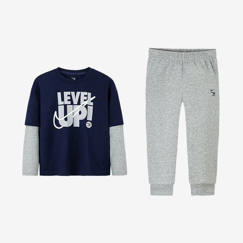 Nike耐克儿童童装男女童春季运动长袖假两件圆领套装RWB-TP-1070