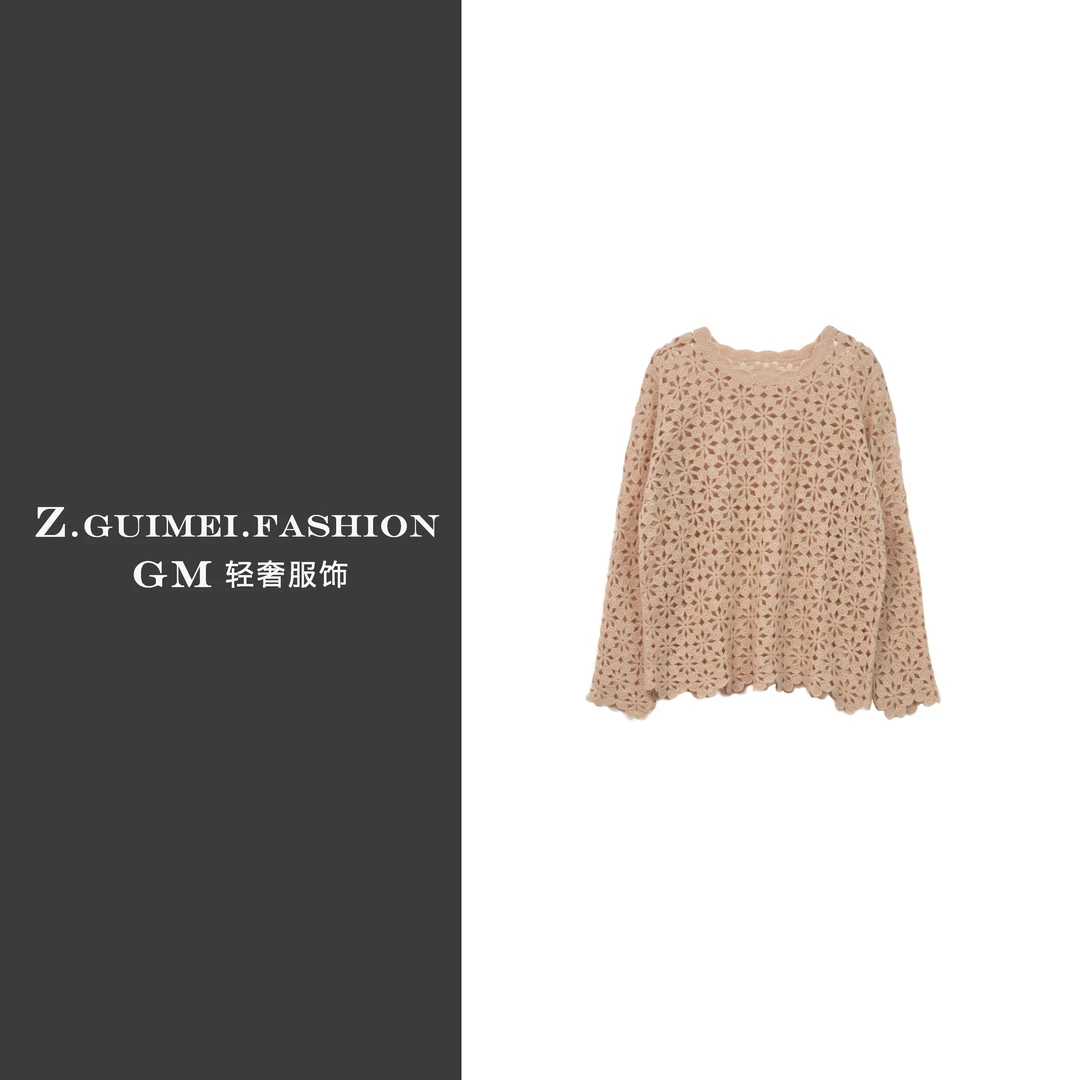 【肆姐高定】镂空手工2股钩花圆领羊绒衫X3014