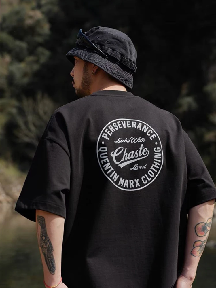 Quentin Marx美式复古重磅纯棉短袖T恤男装夏季潮流情侣百搭上衣