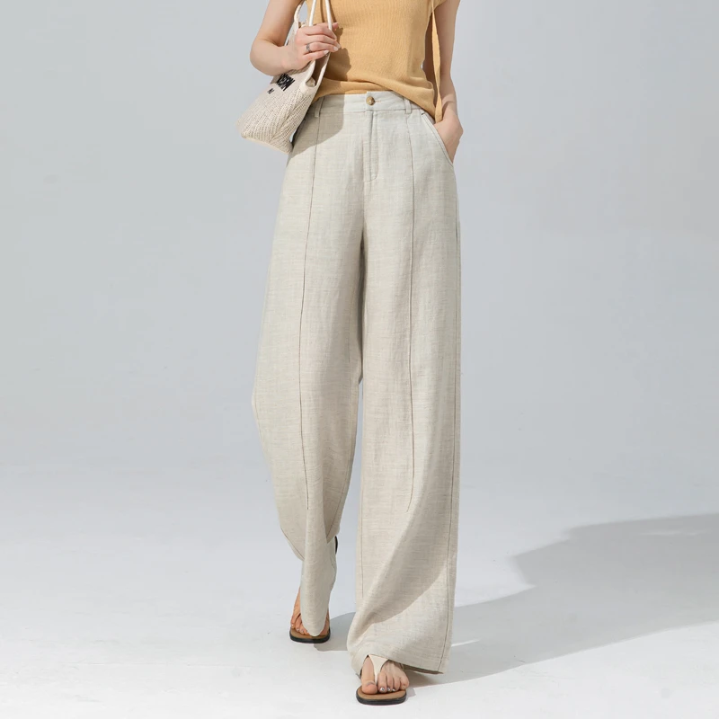 天丝亚麻阔腿裤女2025新款夏日轻薄裤子冰丝垂感直筒裤宽松休闲裤