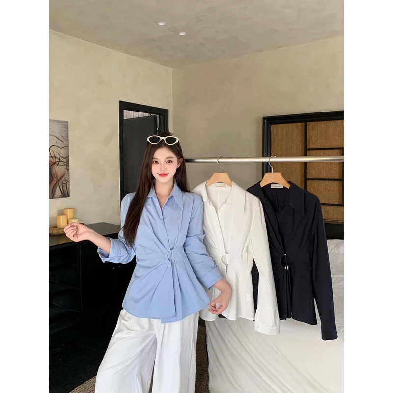 2025年秋季新款衬衫长袖衬衣收腰设计感时尚气质小众百搭休闲显瘦