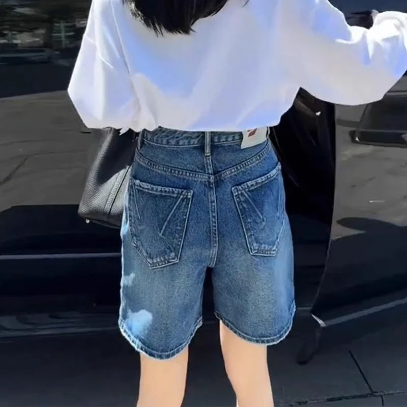 欧货复古阔腿五分牛仔裤女夏季新款高腰宽松小个子百搭直筒中裤