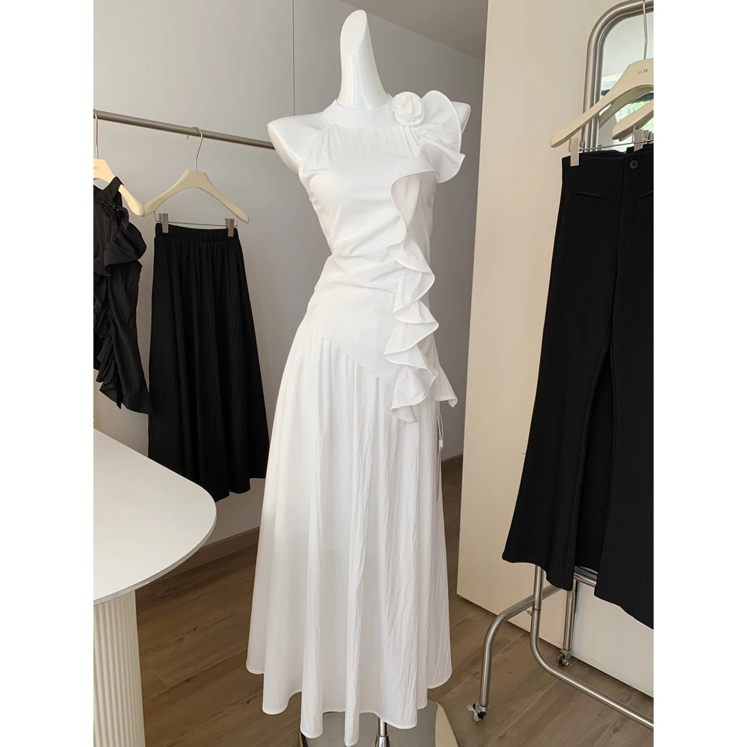 夏季新款高级感气质显瘦白色高腰时尚无规则上衣女＋半身裙两件套