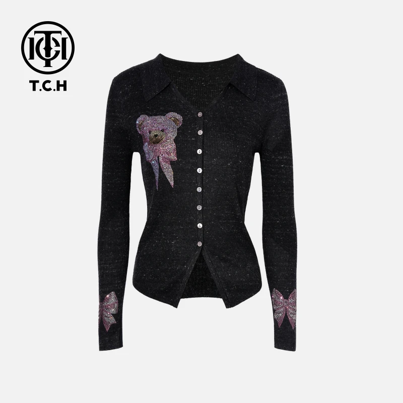 TCH私服烫钻工艺新时尚淑女百搭新潮流针织衫T75C43E5033轻奢tch