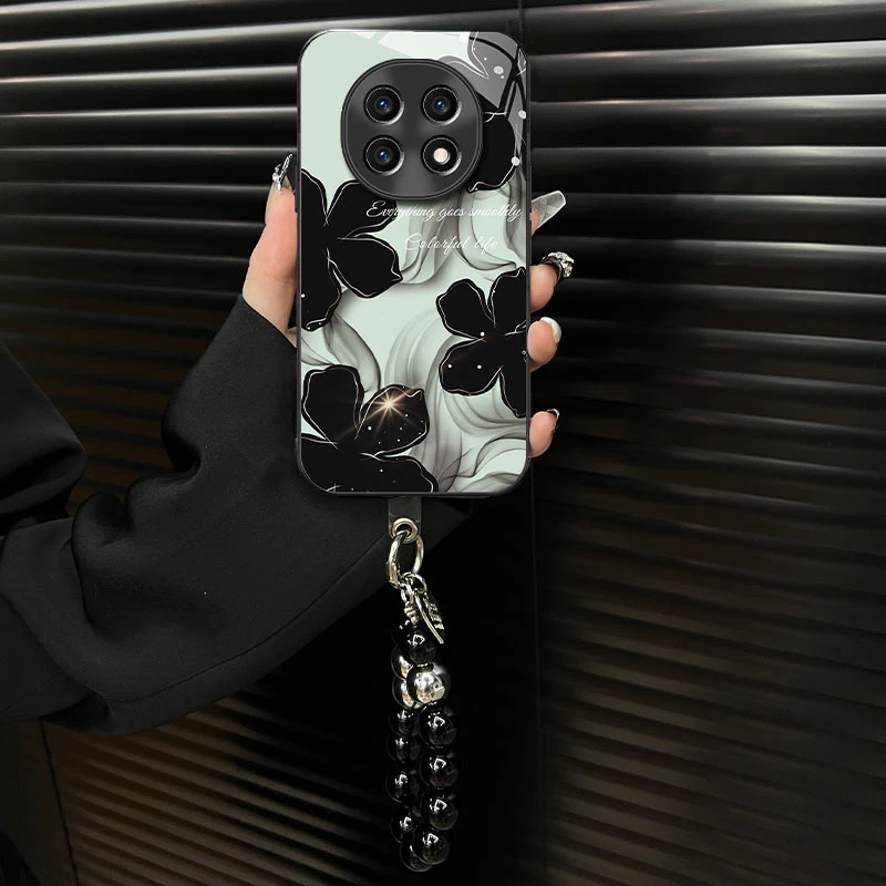 适用于【oppoa5pro】钛灰电镀玻璃壳水墨花ins风网红创意手机壳女款