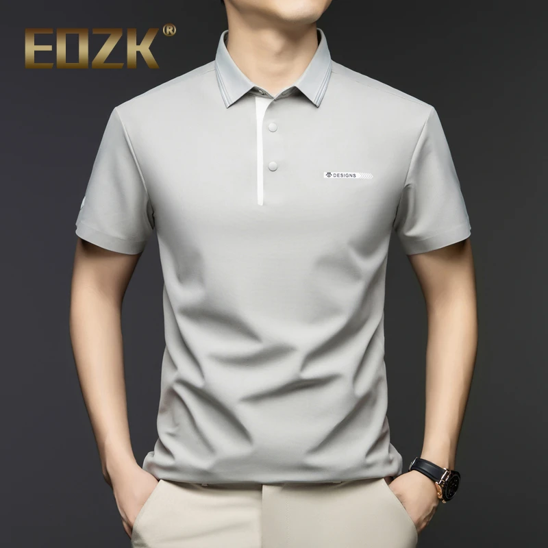 Eozk夏季休闲polo衫男士薄款冰丝短袖t恤商务翻领纯色半袖体恤潮