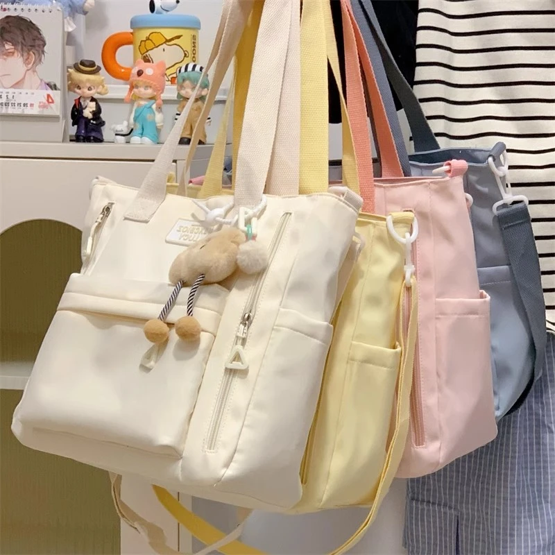 学院大容量通勤斜挎包日系ins简约小众少女托特包学生帆布包qt