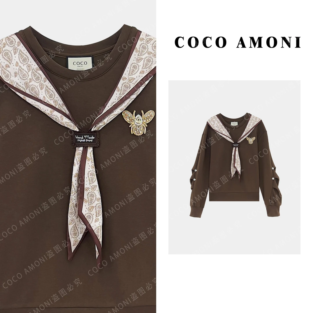 [曼姐]新款设计感原创女装烫钻蝴蝶结显瘦气质百搭长袖卫衣AD193