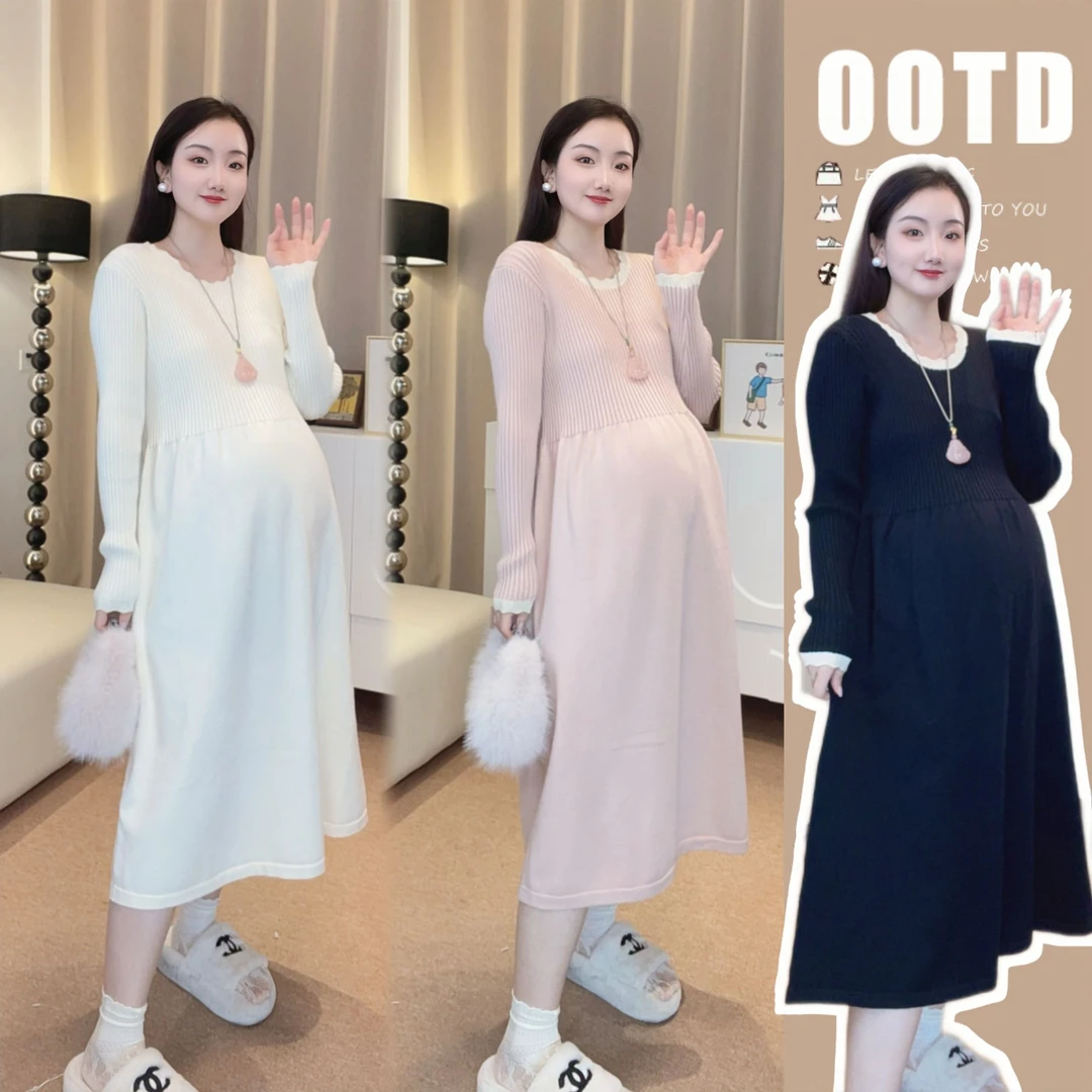 【橙子】孕妇秋冬显瘦穿搭孕妇装2025新款秋冬连衣裙针织娃娃裙