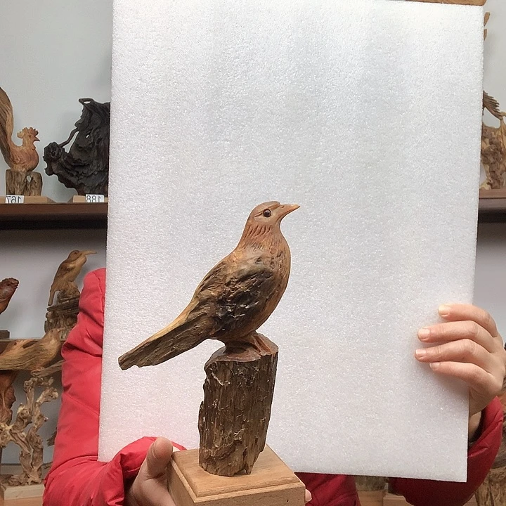 松木宏**叶琥珀木小鸟摆件