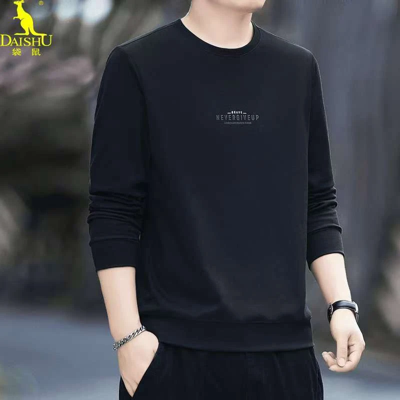 袋鼠百搭上衣潮流纯棉长袖休闲卫衣夏季圆领四季通用透气冰感