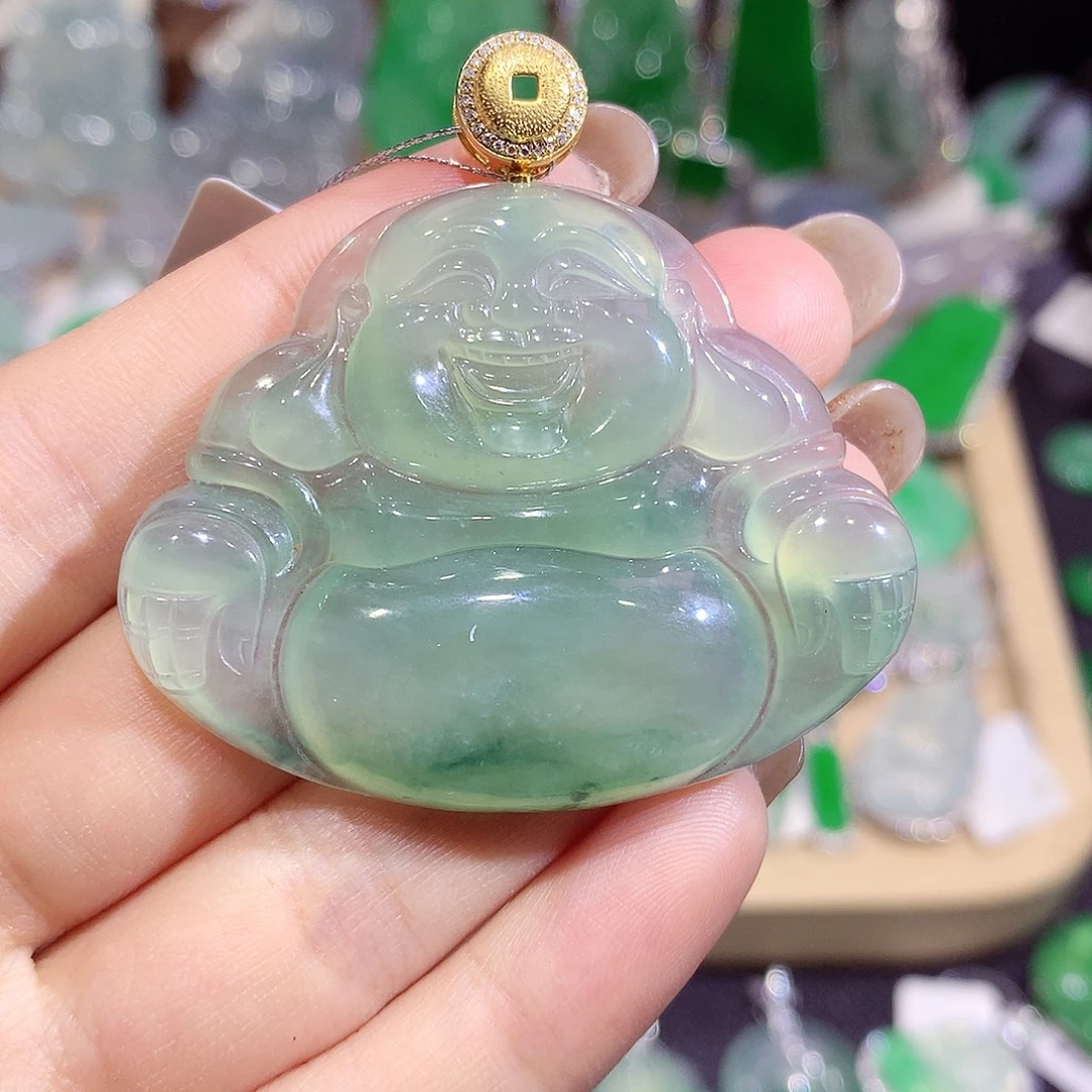 翡翠18K金镶嵌颈饰佛