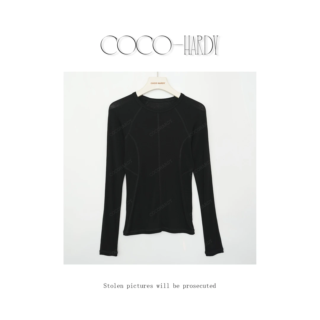 设计师圆领修身型韩系纯欲T恤内搭针织气质长袖打底衫CC2507-1195