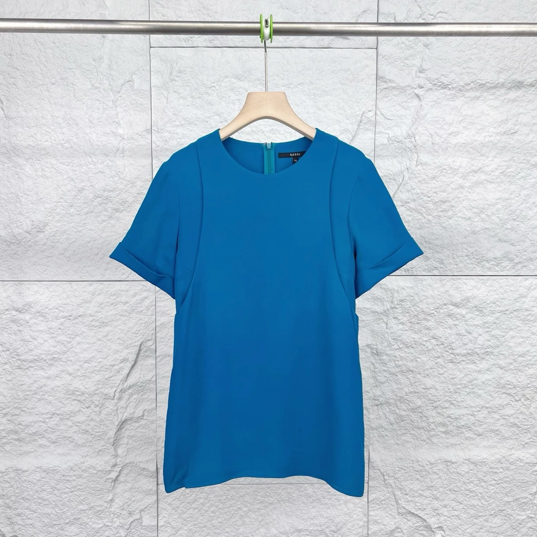 99新 GUCCI/古驰 44码/蓝色丝质拉链短袖/14425262