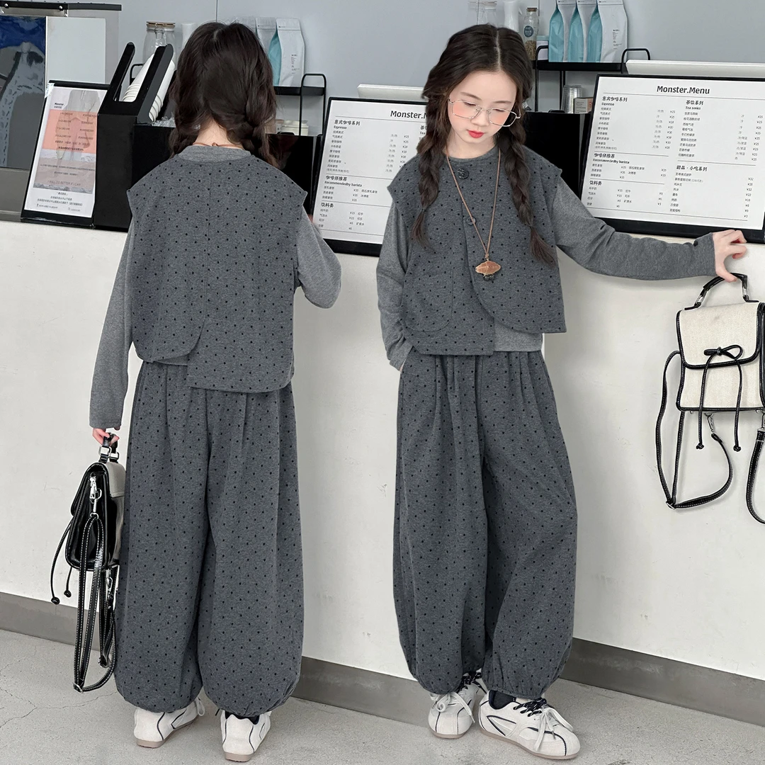 大童女装春秋12-15岁爆款套装女童套装儿童新款洋气秋冬三件套潮