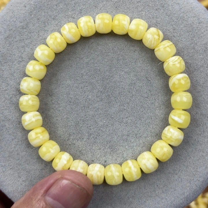 未镶嵌蜜蜡手串纯天然俄料瓷白花虎皮8.5，腕口