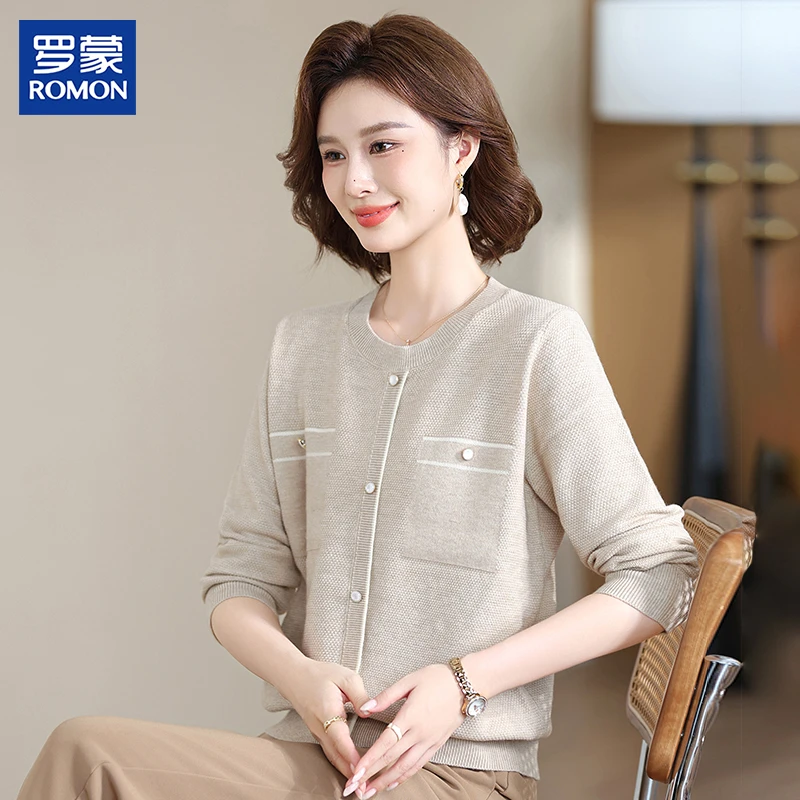 罗蒙妈妈装春季洋气针织衫2025新款中年女士小衫中老年人宽松上衣