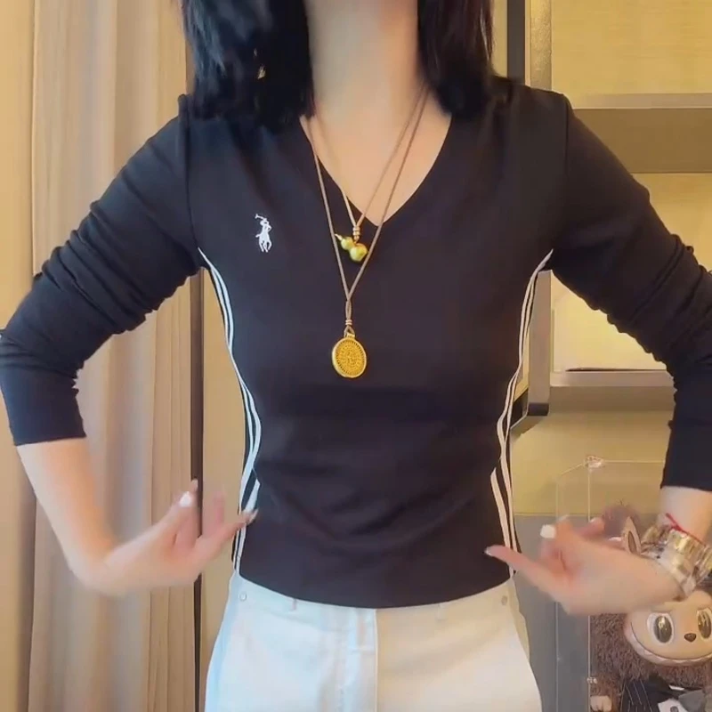 2025早秋新款韩系百搭刺绣V领长袖上衣LK2506445