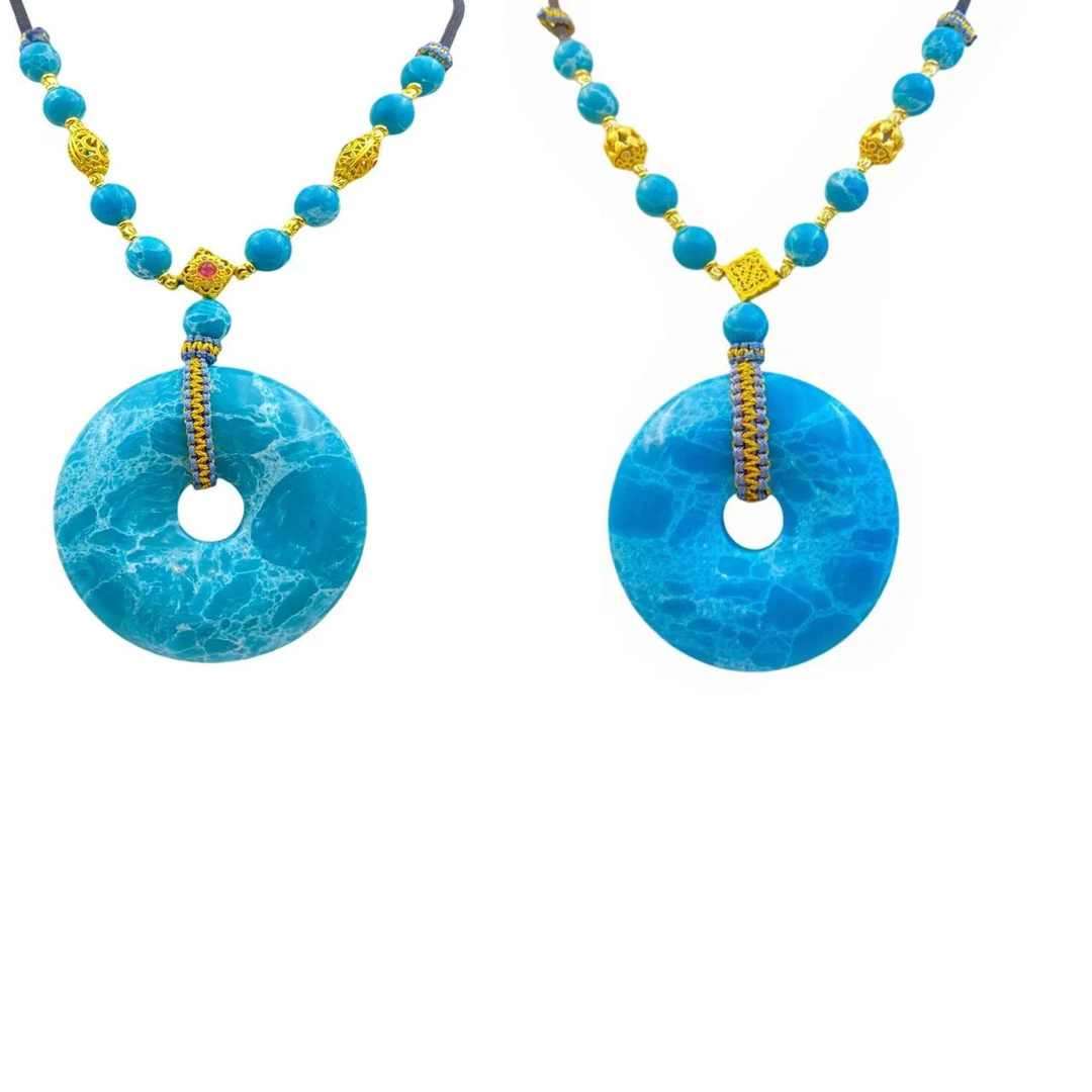 海纹蓝玛瑙平安扣项链X619X合金多样性只发一件