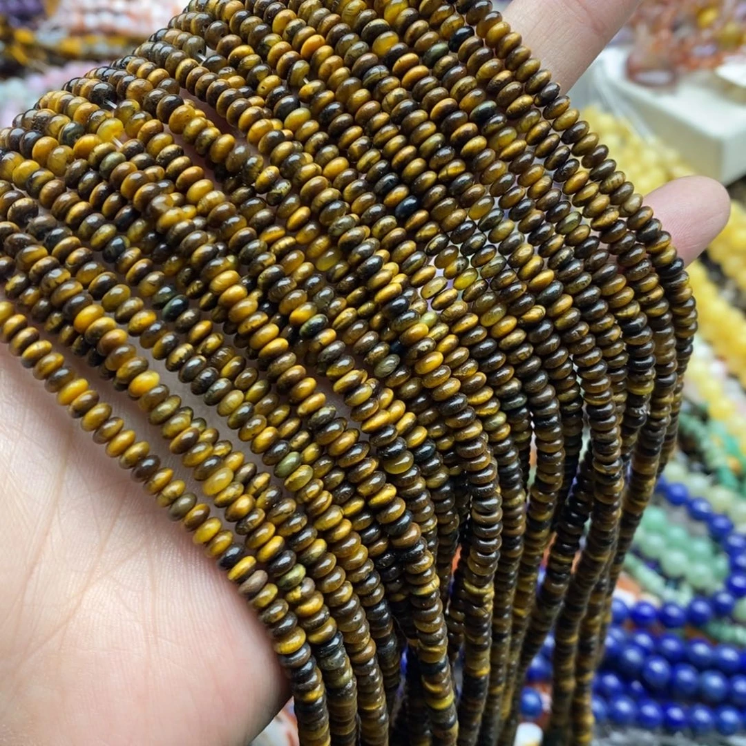 玛瑙/玉髓未镶嵌珠宝半成品一条天然4mm黄虎石算盘珠
