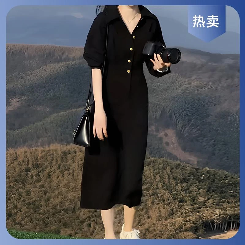 春秋2025新款轻奢高级感时尚衬衫连衣裙女盐系穿搭收腰显瘦长裙子