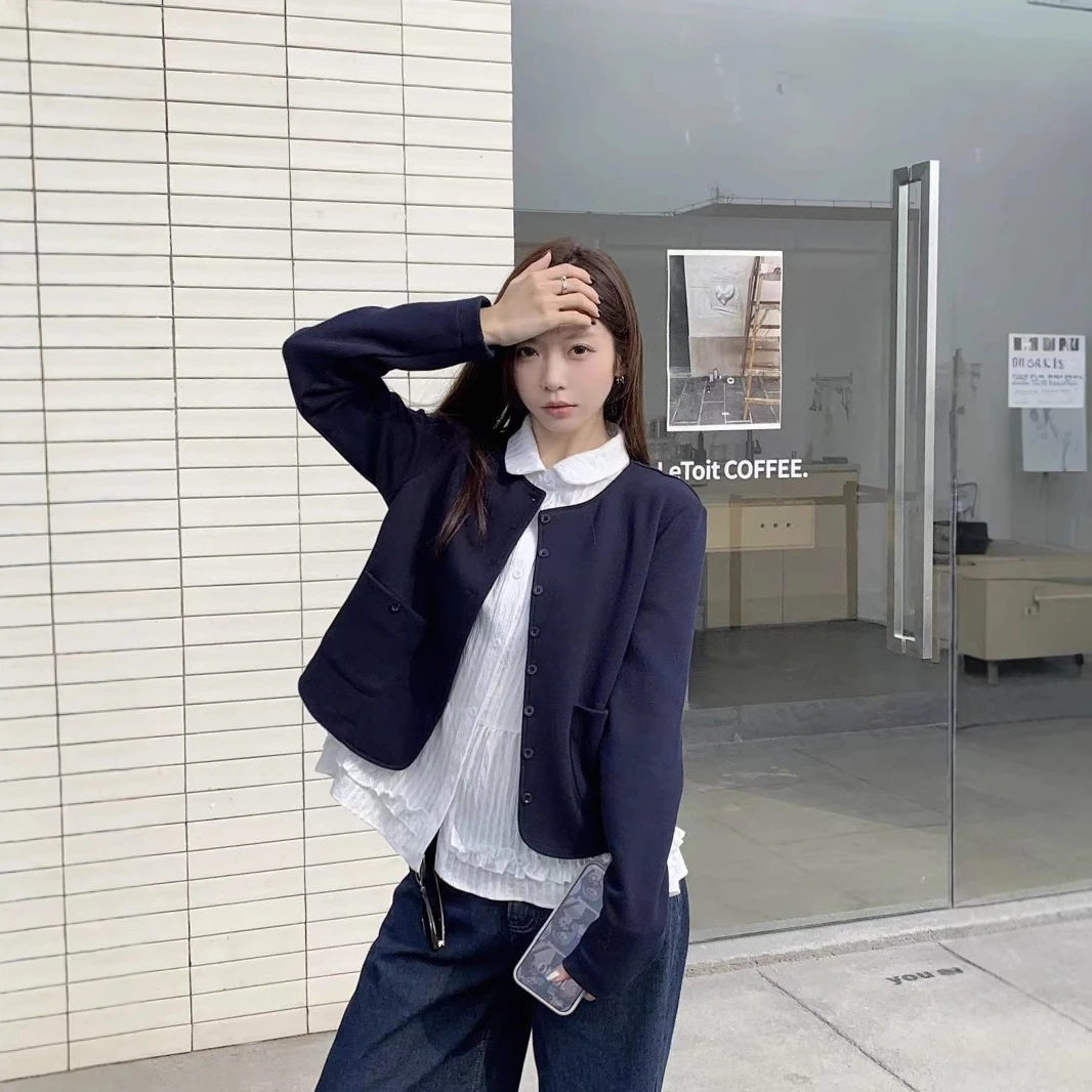 春季女装气质百搭针织长袖外套圆领小香风纯色宽松显瘦开衫