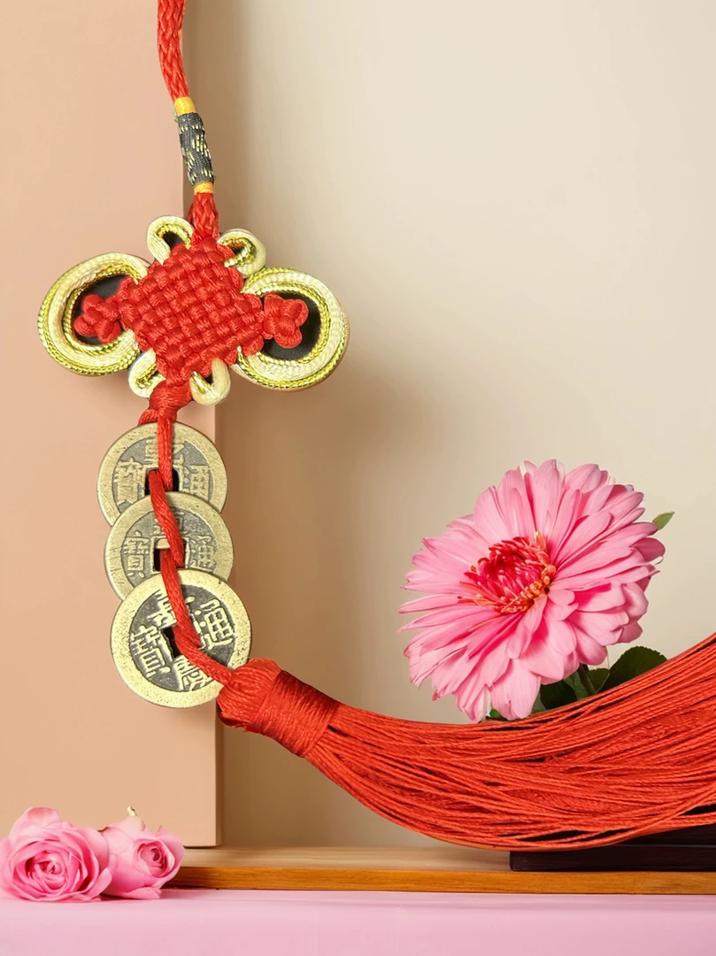 中国结听泉同款吉祥乾道嘉三帝钱真品汽车挂件收藏古钱币