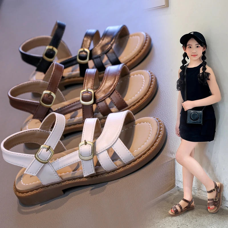 女童罗马鞋漏指凉鞋镂空软底2025夏季新款小女孩宝宝公主鞋